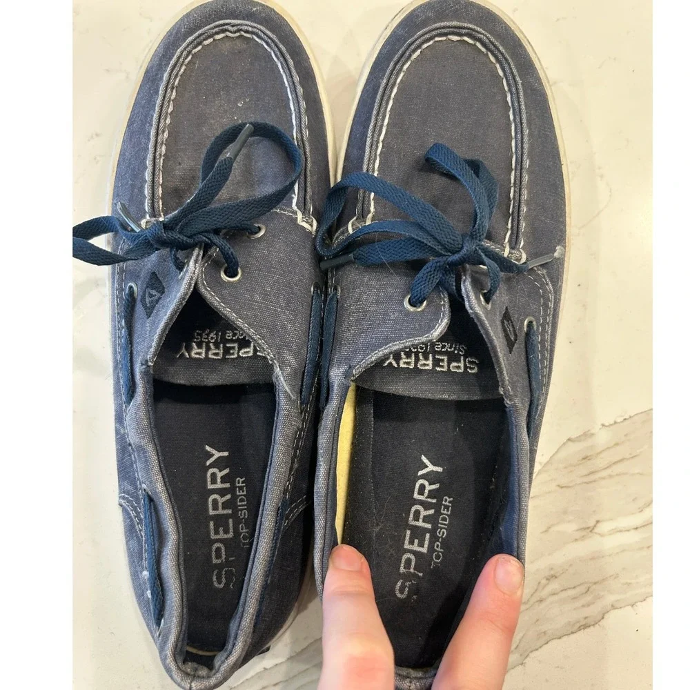 Sperry Top-Sider Boat Shoes Deck Shoes Mens Size 8 Navy Blue Canvas 2-Eye